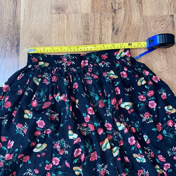 Vintage High Waist A-Line Midi Skirt w/ Floral & Hat All Over Print & Lace Sz Sm - Picture 6 of 7